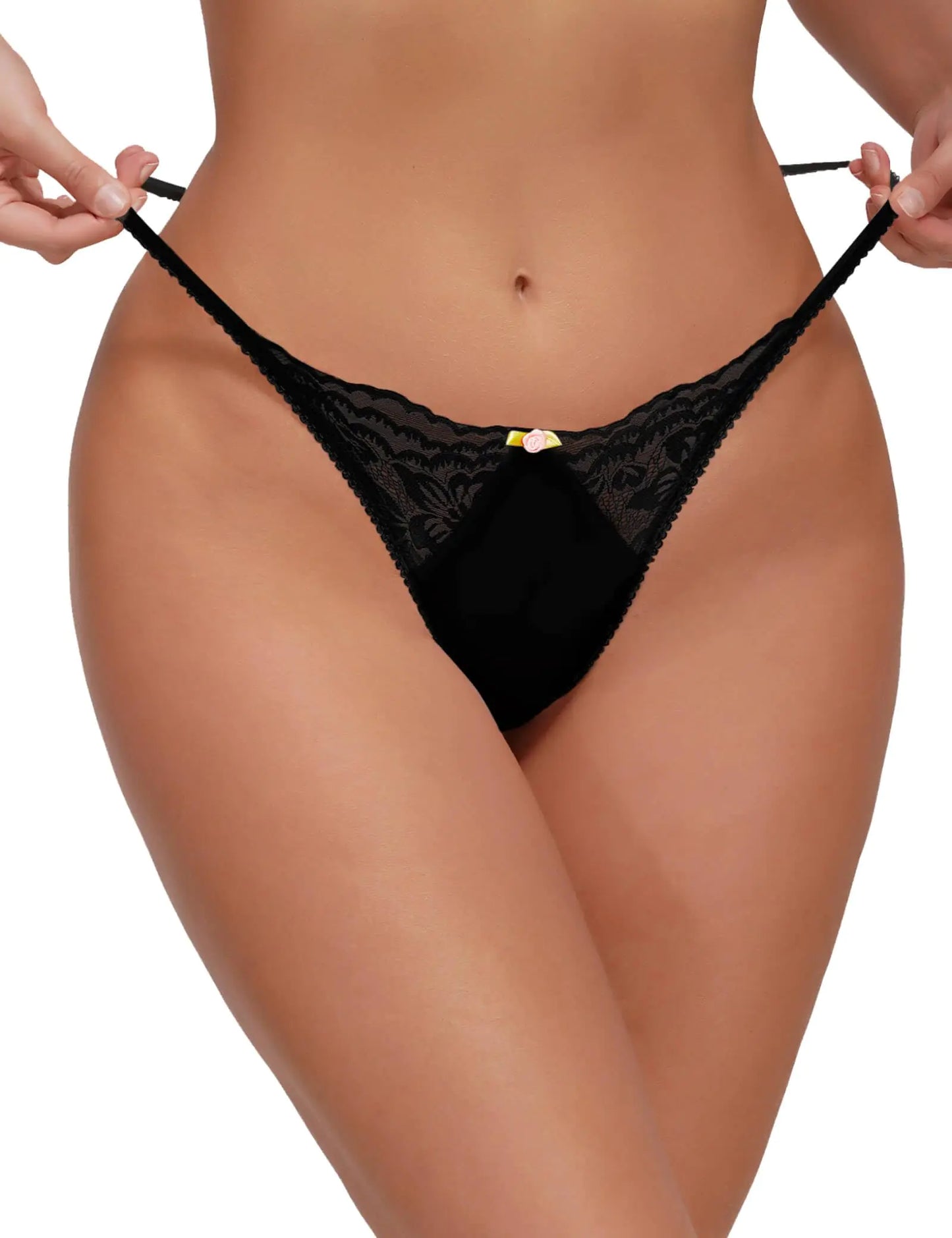 Nolrahiur G String Thongs for Women Plus Size Satin Panties Sexy Seamless Lace Underwear Black XL
