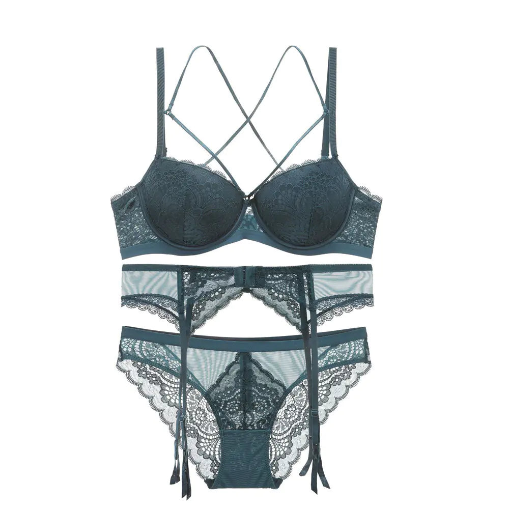 Lace Embroidered Bra and Lingerie Set (Style 5059)