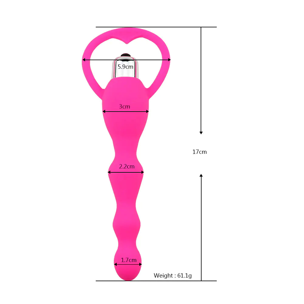 Vibrating Silicone Anal Plug with Beads for Massage