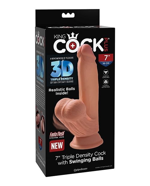 King Cock Plus 7" Triple Density Cock w/Swinging Balls - Tan