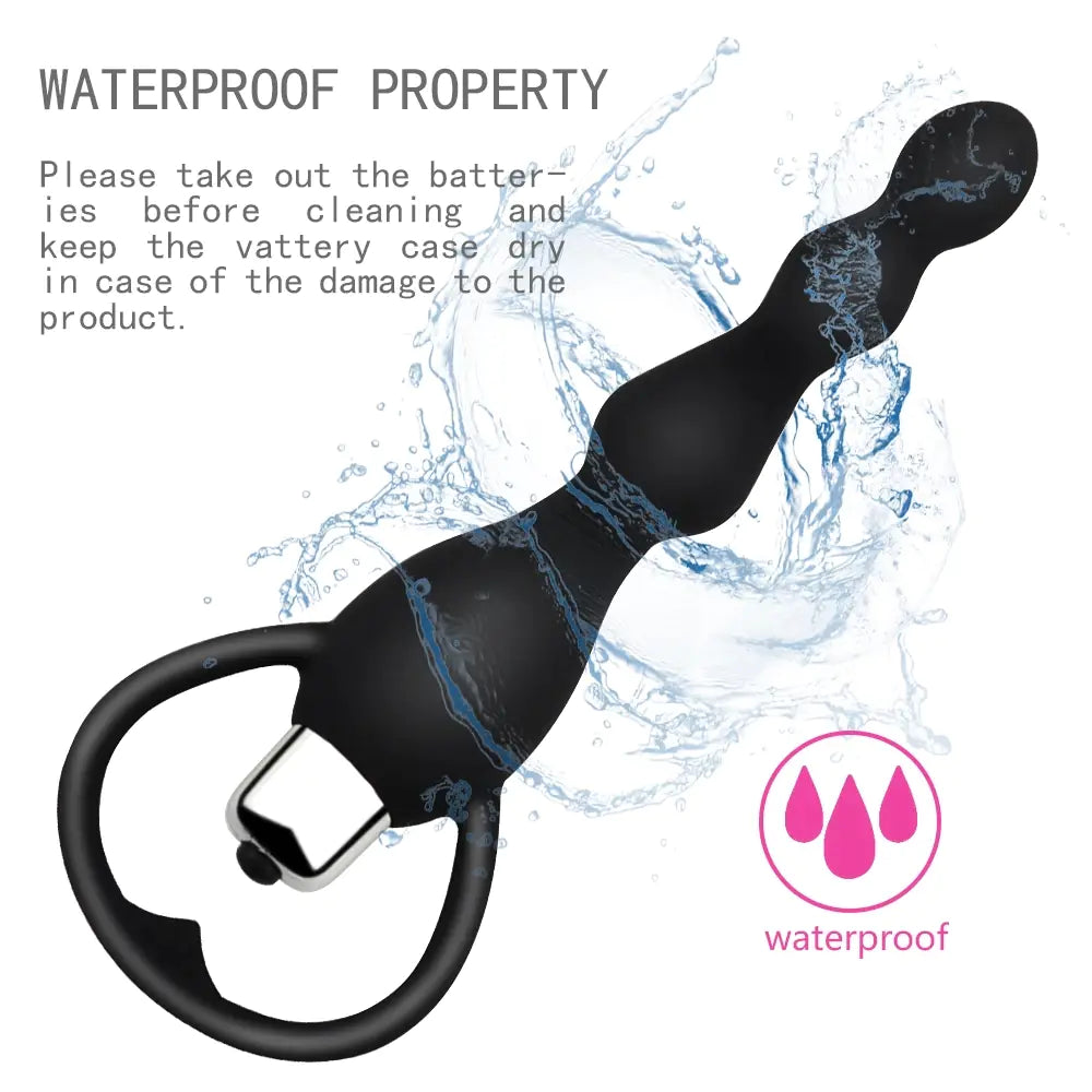 Vibrating Silicone Anal Plug with Beads for Massage