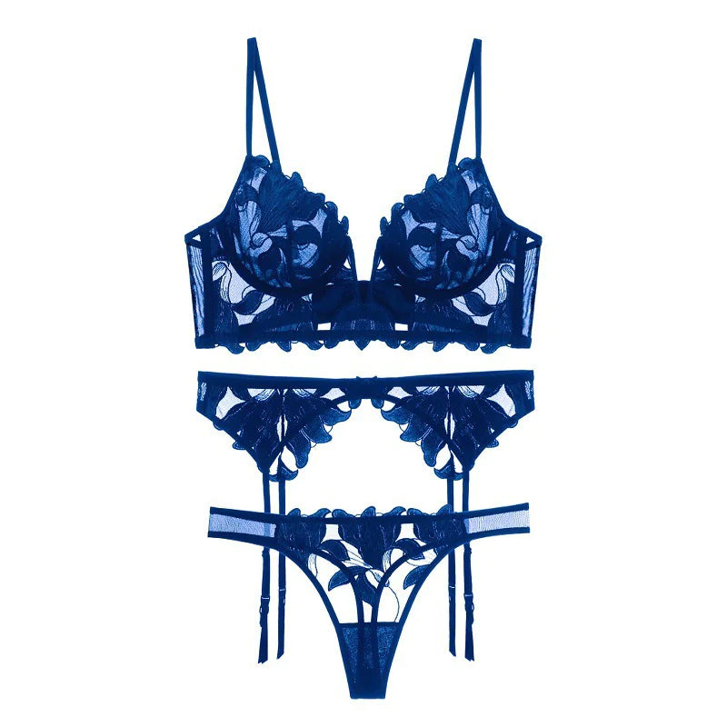 French Lace Lingerie Set – Bra, Panty & Garter | Velvet Whisper
