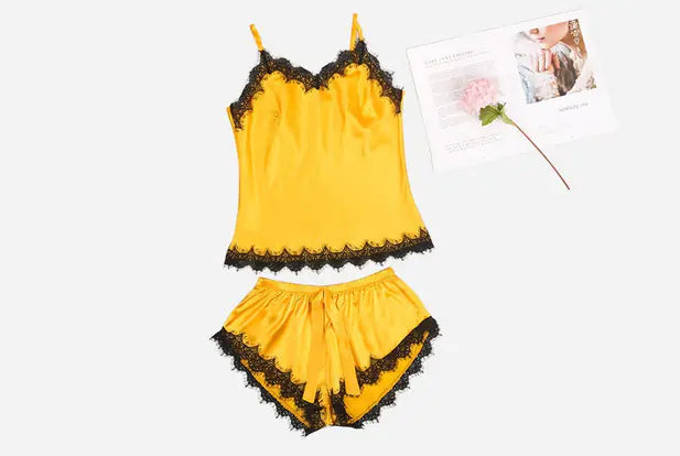Lace Trimmed Women's Lingerie Pajama Set (Multiple Colors)