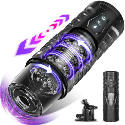 Black Knight Electric Male Masturbator • Auto Thrust & Rotate | Velvet Whisper