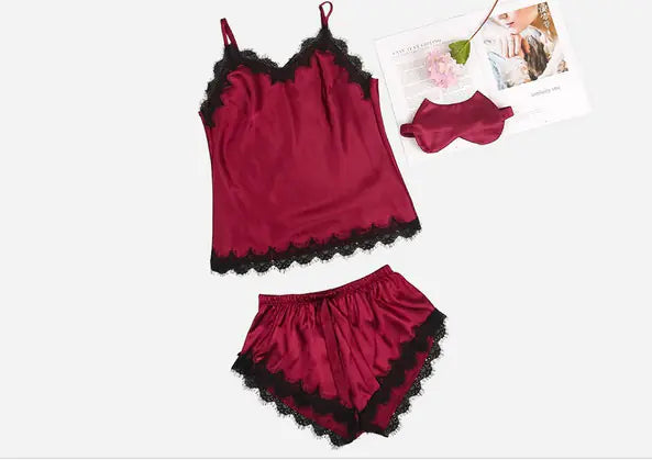 Lace Trimmed Women's Lingerie Pajama Set (Multiple Colors)