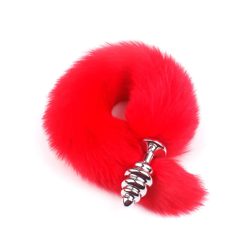 "Adult Spiral Rotating Fox Tail Anal Plug with Fur"