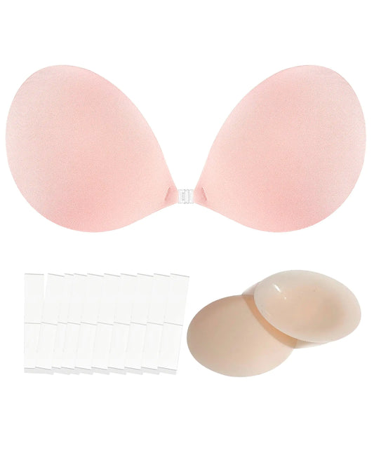 Sticky Bra Strapless Bra Push up Self Adhesive Bra Stick on Bra for Women Backless Dress with Nipple Covers Pasties Red